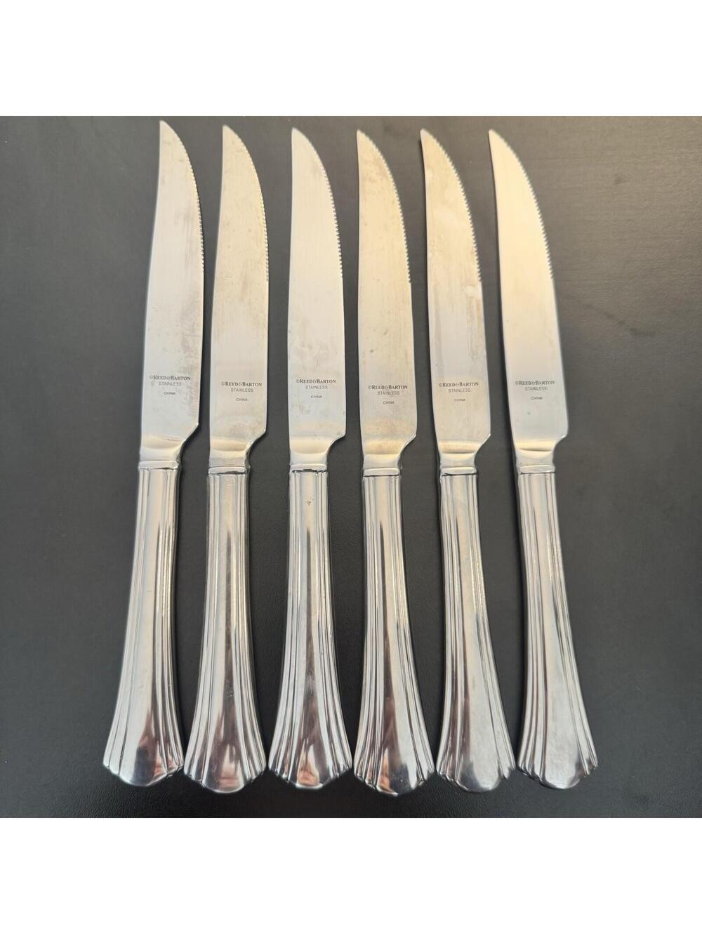 Set of 6 Reed & Barton Steak Knives 18/10 Stainless Covington Flatware
